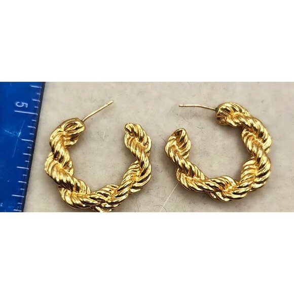 Gold Tone Twisted Hoop Earrings - Pierced - Picture 2 of 2
